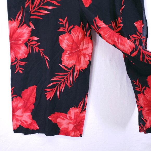 Hibiscus Collection Hawaii Red n Black Split Leg Open Sides Wrap Relaxed Floral - Picture 12 of 16